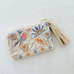 刺繍リボンのポーチ　ホワイトバード