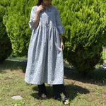 コットンローン刺繍調オパールのウエスト切り替えギャザーワンピース