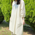 Saleコットンローン刺繍レースのドロップショルダーワンピース