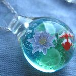 【手作りとんぼ玉】睡蓮と金魚のネックレス　【ガラス工芸】