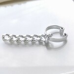【再販】〈痛くない〉2Wayシルバーフラットリング×チェーンイヤーカフ・フェイクピアス〈リング部分直径約14㎜〉(片耳用)(手で調節可能)管理No.1792