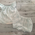 ベビー　手ぬぐいセットアップ（チュニック&カボチャパンツ）レース柄ライトグリーン
