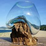 吹きガラスと天然木のオブジェXS 金魚鉢 メダカ 水槽 アクアリウム テラリウム コケリウム 花瓶 流木ガラス