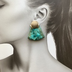 インド刺繍リボンピアス　ターコイズ