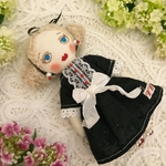 青い目の夢ちゃんミニドール　ドールチャーム　布人形　人形　ドール　マスコット　アンティーク　ブラックワンピコーデ113