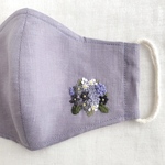刺繍マスク　ピンクのコスモス　ベージュリネンとダブルガーゼ