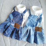 犬服！デニムパッチワーク！サロペットスカート　インディゴ
