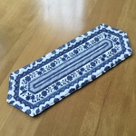 レース柄パッチワークマット、マグラグ、紺と白レース柄ミニキルト、Navy blue and white lace mug rug, snack mat, doily