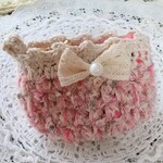ストロベリーチョコのファスナー財布・ポーチ・リボン&ハート・かぎ針編み