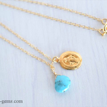 14kgf*sleeping beautyターコイズ＆マリアメダイ ネックレス