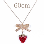 60cm❤︎いちご×リボンネックレス　ゴールド　イチゴ　ストロベリー　病みかわいい　地雷系　量産型　メンヘラ　ゴスロリ　ロリータ　苺　ギフト　アクセサリー　レディース　金属アレルギー対応　金色