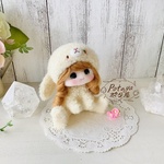 もふもふ　たれ耳うさぎ着ぐるみ女の子ドール ☆　ハンドメイド　羊毛フェルト　ハンドメイド 姫系  姫系雑貨ホーランドロップ