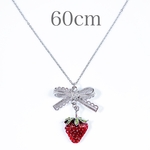 60cm❤︎いちご×リボンネックレス　シルバー　イチゴ　ストロベリー　病みかわいい　地雷系　量産型　メンヘラ　ゴスロリ　ロリータ　苺　ギフト　アクセサリー　レディース　金属アレルギー対応　銀色