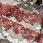 1m 綺麗 ロココ調 フラワー刺繍 チュールレース ブレード チェリーレッド BK210806 ハンドメイド 手芸 素材