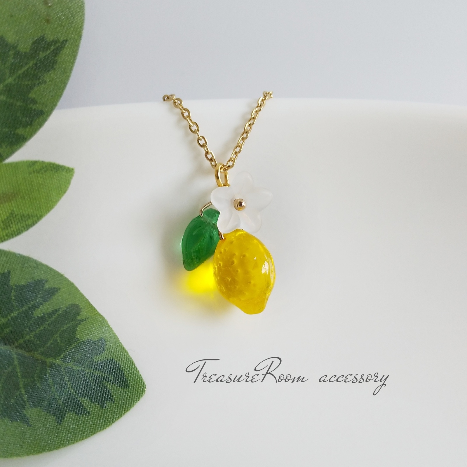 ②レモングリーンターコイズ●シルバーネックレストップ●STERLING925 lemon】檸檬 (レモン) ネックレス ゴールド/シルバー クリア