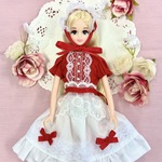 D-23【送料無料】【ジェニー サイズ ドール服】ミニエプロンワンピース・赤白