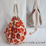 【布製】巾着風バッグ（花柄・赤）