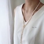 金属アレルギー対応　淡水パール×サージカルステンレス316Lチェーンネックレス　ゴールド