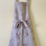 【sale】リネンのローズブーケエプロン　巾着付き