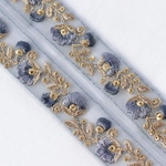 インド刺繍リボンᢂワントーン細リボン【グレー】インド刺繍 刺繍リボン 刺繍 リボントリム ブレード レース チュール チュールレース