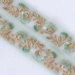 インド刺繍リボンᢂワントーン細リボン【リーフグリーン】インド刺繍 刺繍リボン 刺繍 リボントリム ブレード レース チュール チュールレース
