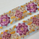 〖70cmカット済〗インド刺繍リボン  <商品No.201 パープル>
