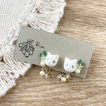 猫とレモンピアス/イヤリング（白）
