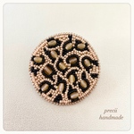 ビーズ刺繍ブローチ　Leopard (round)