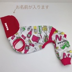 名入れ・サイズオーダー 犬服 バーガー柄ノースリーブロンパース レッド