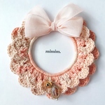 【再販】Antique flower＊* orange beige ダブルフリルレース首輪  [w-054]