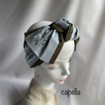 🌟capella🌟 《再販》刺繍がステキ•*¨*•.¸¸♪ カーキハーフリネンとくすみブルー　大人の大きなリボンターバン　