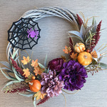 大人ハロウィン【HALLOWEEN】秋色の三日月リース　スパイダー pu