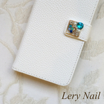 新作☆iPhone6/6s☆ハートパールビジュー♡アクアマリン☆ピュアホワイト大人可愛い手帳型iPhoneケース