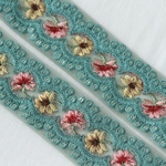 インド刺繍リボンᢂフラワーレース【グリーン】インド刺繍 刺繍リボン 刺繍 リボントリム ブレード レース チュール チュールレース