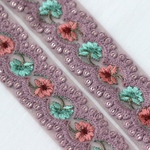 インド刺繍リボンᢂフラワーレース【パープル】インド刺繍 刺繍リボン 刺繍 リボントリム ブレード レース チュール チュールレース