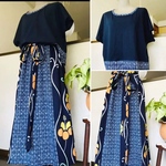 【和布と手作り11号】掲載品❣️着物リメイク　着回し抜群　セットアップ　浴衣ブラウス＆スカート　リボンおまけ付