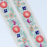 インド刺繍リボンᢂフラワーレース【レッド】インド刺繍 刺繍リボン 刺繍 リボントリム ブレード レース チュール チュールレース