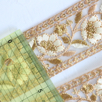 インド刺繍リボンᢂ 【ゴールド】インド刺繍/刺繍リボン/刺繍/リボン/シルクリボン/シルク/トリム/ブレード/ジャガード/ジャガードリボン/チロリアンテープ/レース/チュール/インド/チュールレース