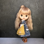 83 青花柄ワンピースとエプロンセット　#ブライス