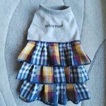 犬服！Msizeチェック柄パッチワーク　フリフリワンピース