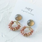 2way＊石の魅力をまとう＊落ち着いたピンク色のシリシャスシストのつぶつぶリースとグレーオニキスのイヤリング＊ピアスに変更可能＊