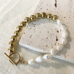 淡水パールbracelet gold／サージカルステンレス 大ぶり ブレスレット