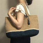 肩からさげられるたっぷりサイズ＊麻ひも＊かごバッグ＊ブルー