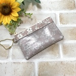 sale! ラミネート コインポーチ 小花柄 　カードケース メッシュポーチ　ピンクベージュ