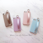 ベルト付き シンプルレザー ✿ アイフォンケース iphone13 13pro12 12Pro iphone11 iphone7 iphone8 SE2 ✿ 落下防止 リング スタンド機能 イニシャル