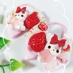 新作🆕🌟大人気‼️🆕キッズ用✨キュートなくまちゃん♡レース風ショートケーキ柄リボンのヘアゴム
