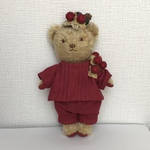 【お着替えセット】赤いリネンのブラウスとパンツ、ヘッドアクセサリーのセット(Mサイズ用)
