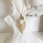《再販》リーフロングネックレス☆クリアモスグリーン