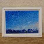 油絵原画『夜明けの空』　額縁付き