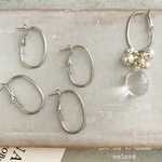 【4個】オーバルフープピアス●シルバー